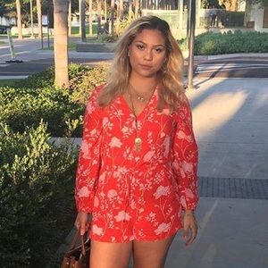 Red and white long sleeve romper